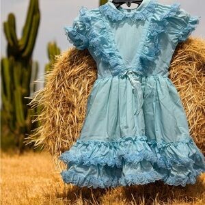 Betty oden vintage Blue Dress with Puff Sleeves and Peter Pan Collar size 6 x